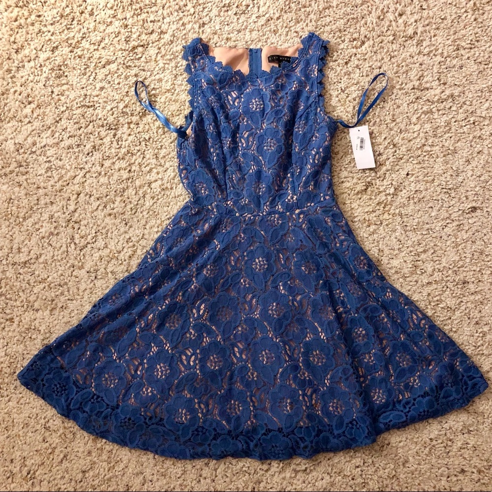 Blue Lace Floral Embroidered Summer Dress